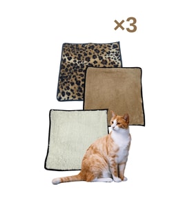 3 Adet Yumuşak Dokulu Peluş Kedi Halısı 40x40 cm Kulübe İçi Pofuduk Minder (Çok Renkli-Beyaz)