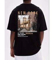 AMOR MAN ÖZEL TASARIM NEW YORK NYC SIRT BASKILI TER TUTMAYAN OVERSİZE YENİ TREND ERKEK T-SHIRT (Siyah)
