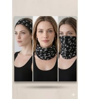 Kuru Kafa Desenli Siyah Bandana & Boyunluk – Esnek Polyester Çok Amaçlı Unisex