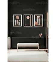 Modern Rose Gold Soyut Geometrik Sanat 3’lü Ahşap Çerçeveli Tablo Seti