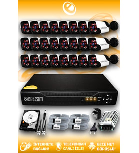 ELITCAM 24 Kameralı Panda 24 Dış Kamera Set 320 GB HDD Full HD Gece Görüşlü Güvenlik Kamerası Sistemi