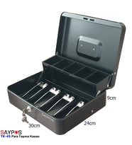 4 Banknot 5 Bozuk Para Gözlü Taşıma Kulplu Metal Para Kasası 30x24x9cm