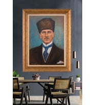 Altın Varaklı Çerçeveli Paspartulu Atatürk Tablo DC1276 (Gold)
