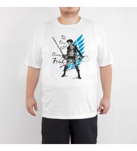 Bant Giyim - Attack On Titan Levi 4XL Beyaz Erkek Tişört (Siyah - Beyaz)