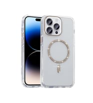 Apple iPhone 14 Pro Max Uyumlu Kılıf Taşlı Tasarım M-safe Şarj Özellikli Zore Koment Silikon Kapak (Gold)