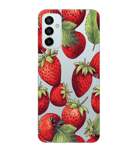 Samsung Galaxy M23 Uyumlu Çilek Desenli Şeffaf Telefon Kılıfı
