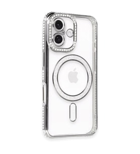 Apple iPhone 16 Kılıf Joke Simli Magneticsafe Kılıf - Gri
