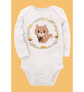 Organik Baskılı Pamuklu Unisex Bebek Body UZUNE146