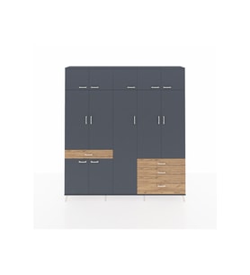 Arges Dolap 11 Raflı 4 Çekmeceli 2 Askılı 220x30x243 Antrasit-Antrasit/Çam