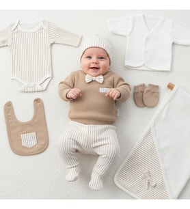 MİLAYS LİFE HOME COLLECTİON BABY ZUHU 10 PARÇA ERKEK BEBEK PAPYONLU YENİDOĞAN ZIBIN SETİ %100 PAMUKTAN
