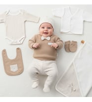 MİLAYS LİFE HOME COLLECTİON BABY ZUHU 10 PARÇA ERKEK BEBEK PAPYONLU YENİDOĞAN ZIBIN SETİ %100 PAMUKTAN (Kahverengi)