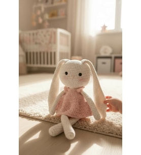 Kız Tavşan Organik İlk Uyku Arkadaşım Somon 30 cm-Kız bebek hediyesi amigurumi oyuncak