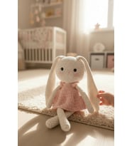 Kız Tavşan Organik İlk Uyku Arkadaşım Somon 30 cm-Kız bebek hediyesi amigurumi oyuncak