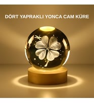 Dekoratif Yonca Görünümlü Işıklı Kristal Cam Küre Usb Masa Gece Lambası - Lisinya