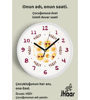 İsme Özel Sevimli Güneş Desenli Çocuk Odası Duvar Saati Orta Boy 30 cm Beyaz Camlı Sessiz