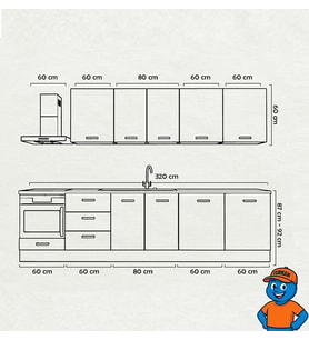 300 cm Mutfak Dolabı  MDF Kapak Tezgah Dahil YRKN320 99 (Siyah)