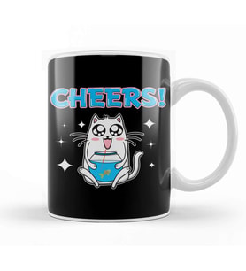 Cute Cheers Cat Drinking Fishbowl Beer Drinker Kupa Bardak Porselen