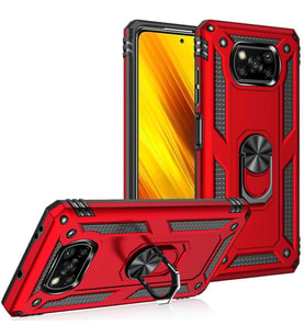 Xiaomi Poco X3 Pro Kılıf Metal Solid Yüzüklü Standlı Military Ring SRS (Kırmızı)