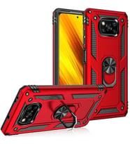 Xiaomi Poco X3 Pro Kılıf Metal Solid Yüzüklü Standlı Military Ring SRS (Kırmızı)