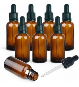 Avalon [AMBER GLASS DAMLAK ŞİŞELERİ] Boş Doldurulabilir Şişeler 50ml Pipetli - 8 adet - Parfüm ve Aromaterapi Karışımları için Kozmetik Esansiyel Yağı Numune Saklama Kapları