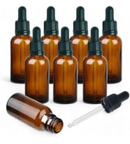 Avalon [AMBER GLASS DAMLAK ŞİŞELERİ] Boş Doldurulabilir Şişeler 50ml Pipetli - 8 adet - Parfüm ve Aromaterapi Karışımları için Kozmetik Esansiyel Yağı Numune Saklama Kapları
