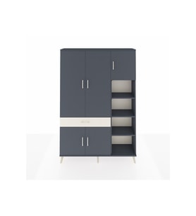Arges Dolap 10 Raflı Tek Çekmeceli 5 Kapaklı 132x30x195 Antrasit-Antrasit/Aytaşı