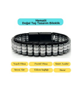 Sertifikalı Hematit Doğal Taş Tasarım Erkek Bileklik