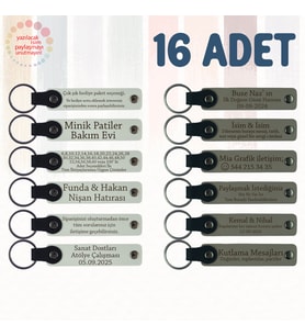 Beyaz & Kül Gri, Doğa Yürüyüşü Ekibine Veda Anısı, 16’li Set, İsim Yazılı Anlamlı Deri Hediyelik