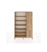 Arges Gardrop 9 Raflı 3 Çekmeceli Tek Kapaklı  132x30x195 Çam-Çam