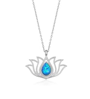 OPAL TAŞLI LOTUS ÇİÇEĞİ GÜMÜŞ KOLYE   925 Ayar Gümüş Kolye (Mavi-Rodyum)