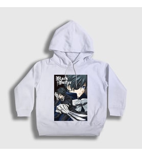 Presmono Unisex Çocuk Beyaz Poster Anime Kuroshitsuji Kapüşonlu Sweatshirt 131361tt (Beyaz)