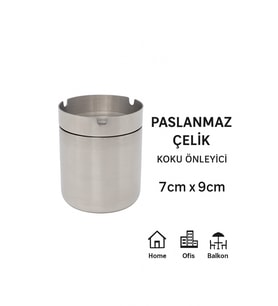 Paslanmaz Çelik Kapaklı Küllük 7x9 cm, Şık ve Dayanıklı Bahçe ve Kafe Kullanımı