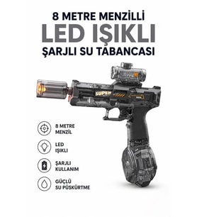 Sarjlı Otomatik Su Tabancası Led Işıklı Geniş Su Hazneli Gerçekçi Geri Tepme Efektli Uzak Menzilli