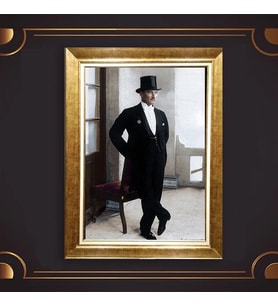 Altın Varaklı Çerçeveli Paspartulu Atatürk Tablo z4928 (Gold)