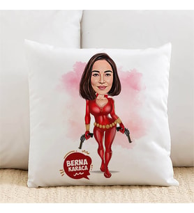 Kişiye Özel Aksiyon Seven Kadın Karikatürlü Yastık