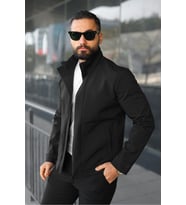 Su İtici Teknik Kumaş Dik Yaka Astarlı Hafif Ceket (Siyah)