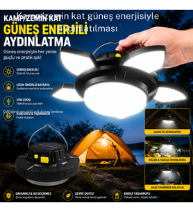 Güneş Enerjili Katlanabilir LED Kamp Lambası- 4000 mAh Powerbank Özellikli