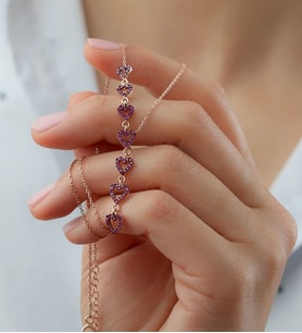 925 Ayar Gümüş Sıralı Kalp Kolye