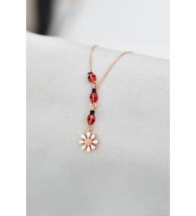 Papatya Silver 925 Ayar Gümüş Rose Kaplama Uğur Böcekli Papatya Kolye