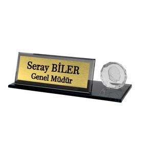 Kişiye Özel Tasarım Kristal İsimlik Ofis İsimlik Yönetici Cam İsimlik Atatürk Kristal Masa İsimliği