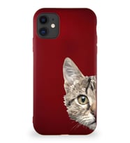 Apple iPhone 11 Soft Premier Kapak Catface Tasarımlı Silikon Kılıf - Mürdüm (Şeffaf)