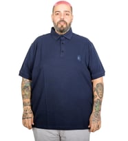Mode XL Battal Beden Erkek Tshirt Polo Yaka Nakışlı Klasik Pike 20553 İndigo