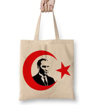Mustafa Kemal Atatürk Türk Bayrağı Bez Çanta Uzun Saplı