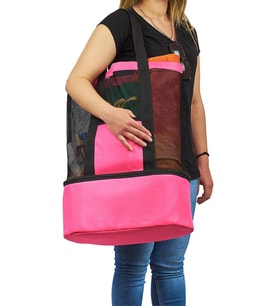 Plaj El Çantası Soğuk Sıcak Tutucu Bölmeli Buzluklu (Pembe)