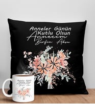 BK Gift Kişiye Özel İsimli Anneler Günü Tasarımlı Siyah Kırlent Yastık ve Kupa Seti, Anneye Hediye, Ev Dekorasyonu, Anneler Günü Hediyesi-9