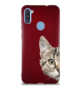 Samsung Galaxy A11 Soft Premier Kapak Catface Tasarımlı Silikon Kılıf - Mürdüm (Şeffaf)