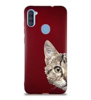 Samsung Galaxy A11 Soft Premier Kapak Catface Tasarımlı Silikon Kılıf - Mürdüm (Şeffaf)