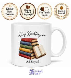 Kitap Biriktiriyorum Yazılı Kupa Bardak Kitap Kurdu Hediye Özel Tasarım