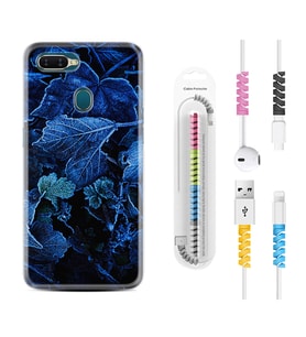 Oppo A5S A15 A16 A54 A55 A73 A74 Kılıf Kablo Koruma Spiral Silikon Blue Foid 1628
