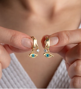 925 Ayar Gümüş Gold Çift Taşlı Göz Küpe